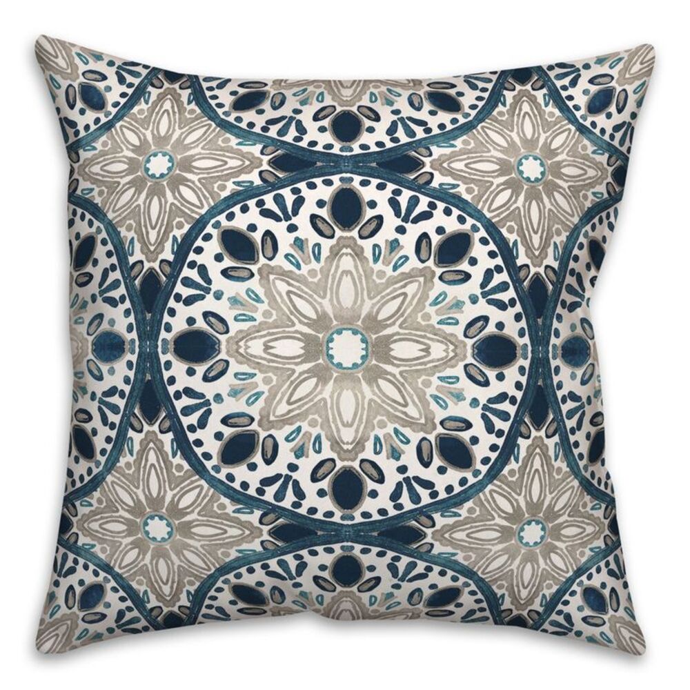 Creative Products Faded Gray Blue Medallions 18x18 Indoor / Outdoor Pillow